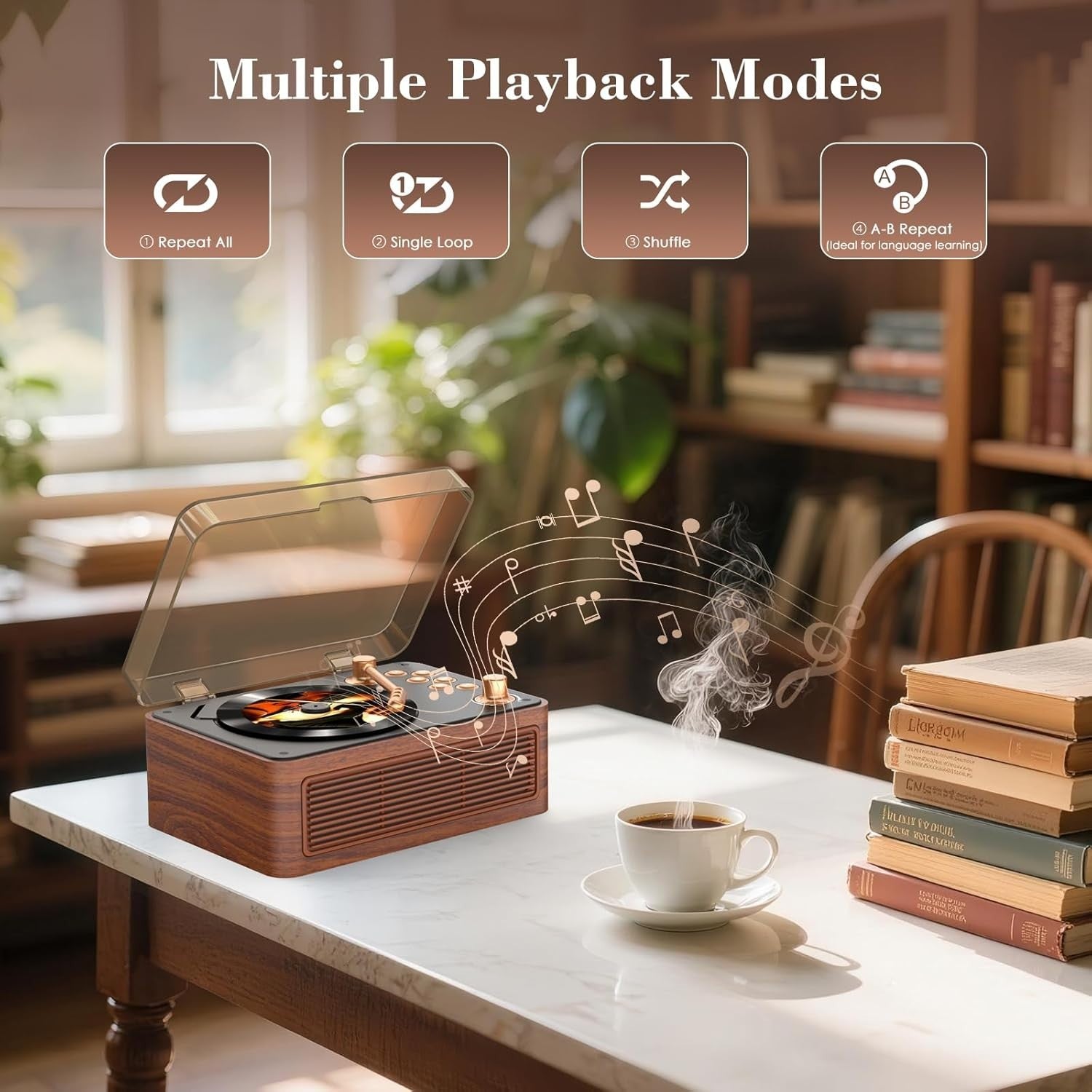 Retro Bluetooth CD Player FM Radio USB AUX HiFi Speakers Walnut
