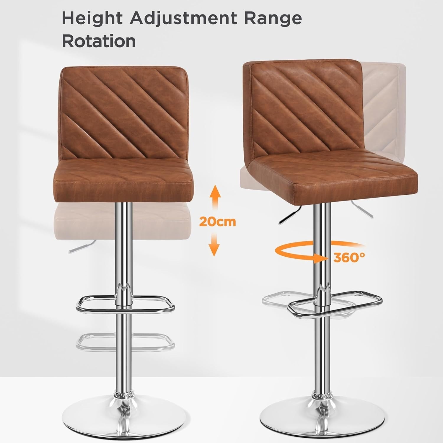 Retro Brown Adjustable Swivel Bar Stools Set of 2 Faux Leather Chairs