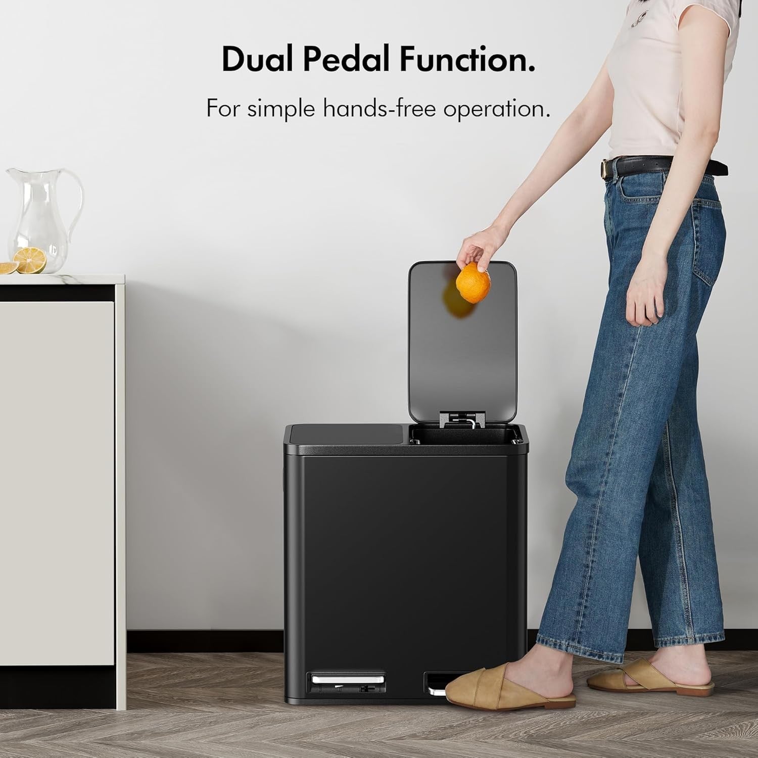 30L Double Recycling Bin Black Stainless Steel 2x15L Pedal
