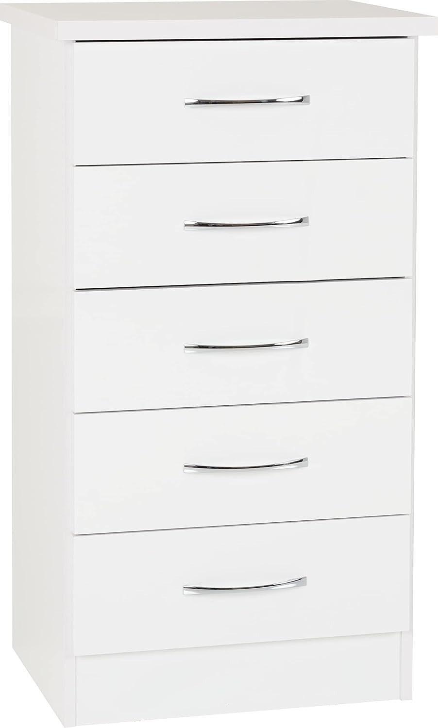 White Gloss 5 Drawer Slim Chest Tall Storage Unit Narrow Bedroom Organiser