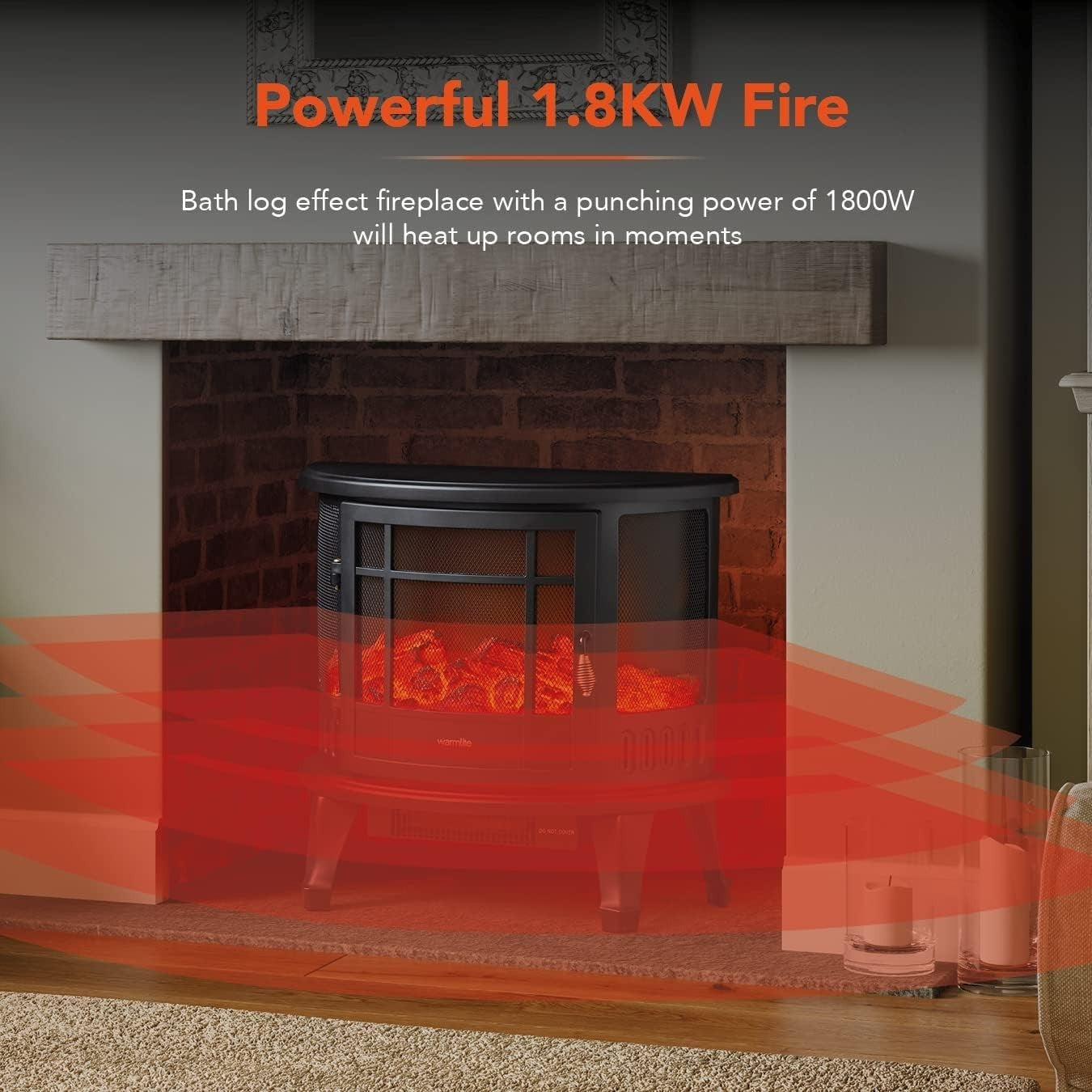 1800W Log Effect Electric Fireplace Heater Stove | Freestanding Flame Fire