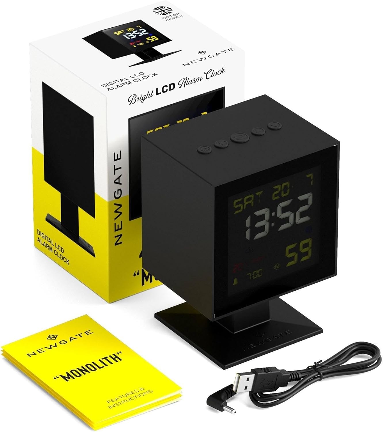 Large Digital Alarm Clock Black Retro Square LCD Desk Bedside Time Display