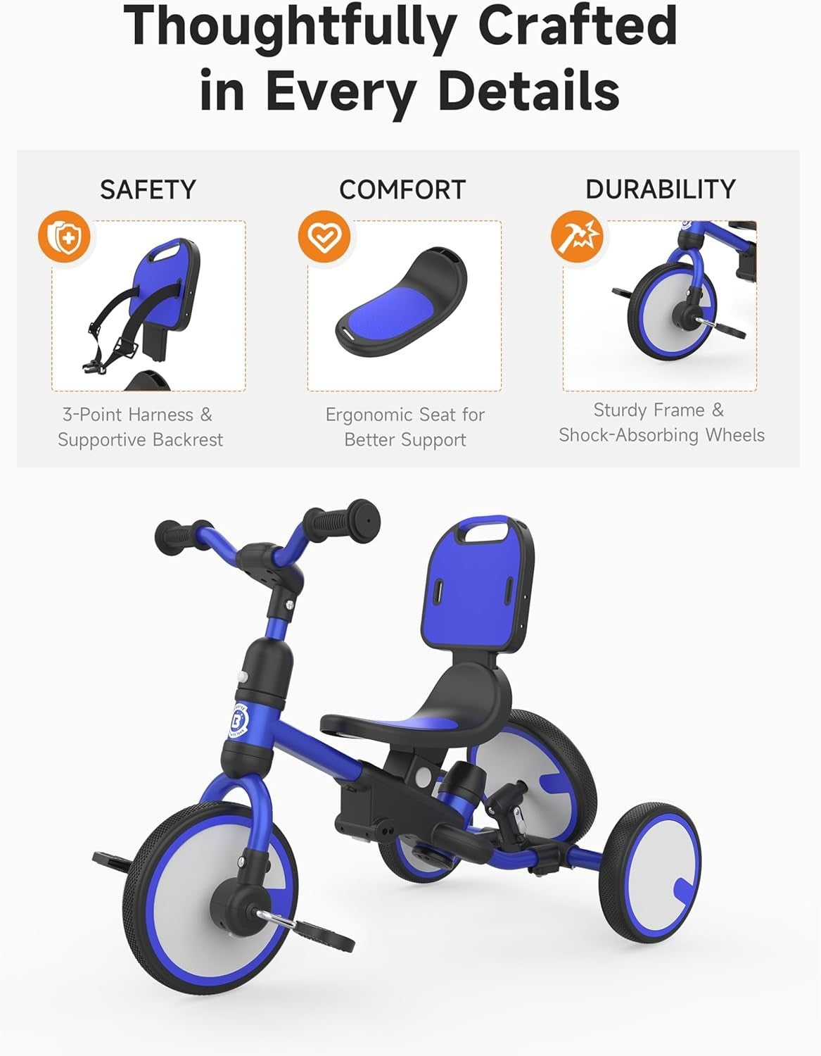 Convertible Toddler Tricycle Balance Bike Push Handle Safety Seat