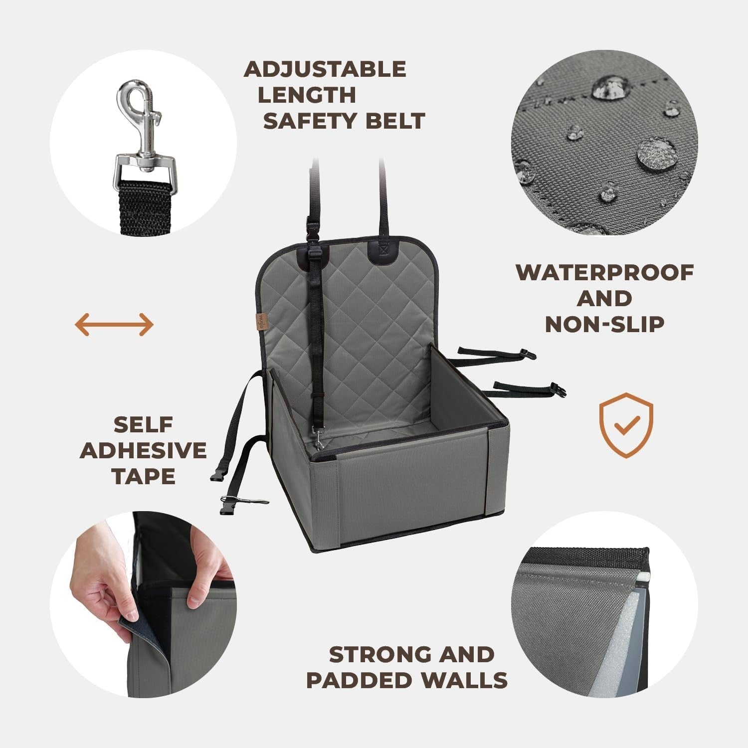 Extra Stable Dog Booster Car Seat Waterproof Travel Bed 12kg Grey
