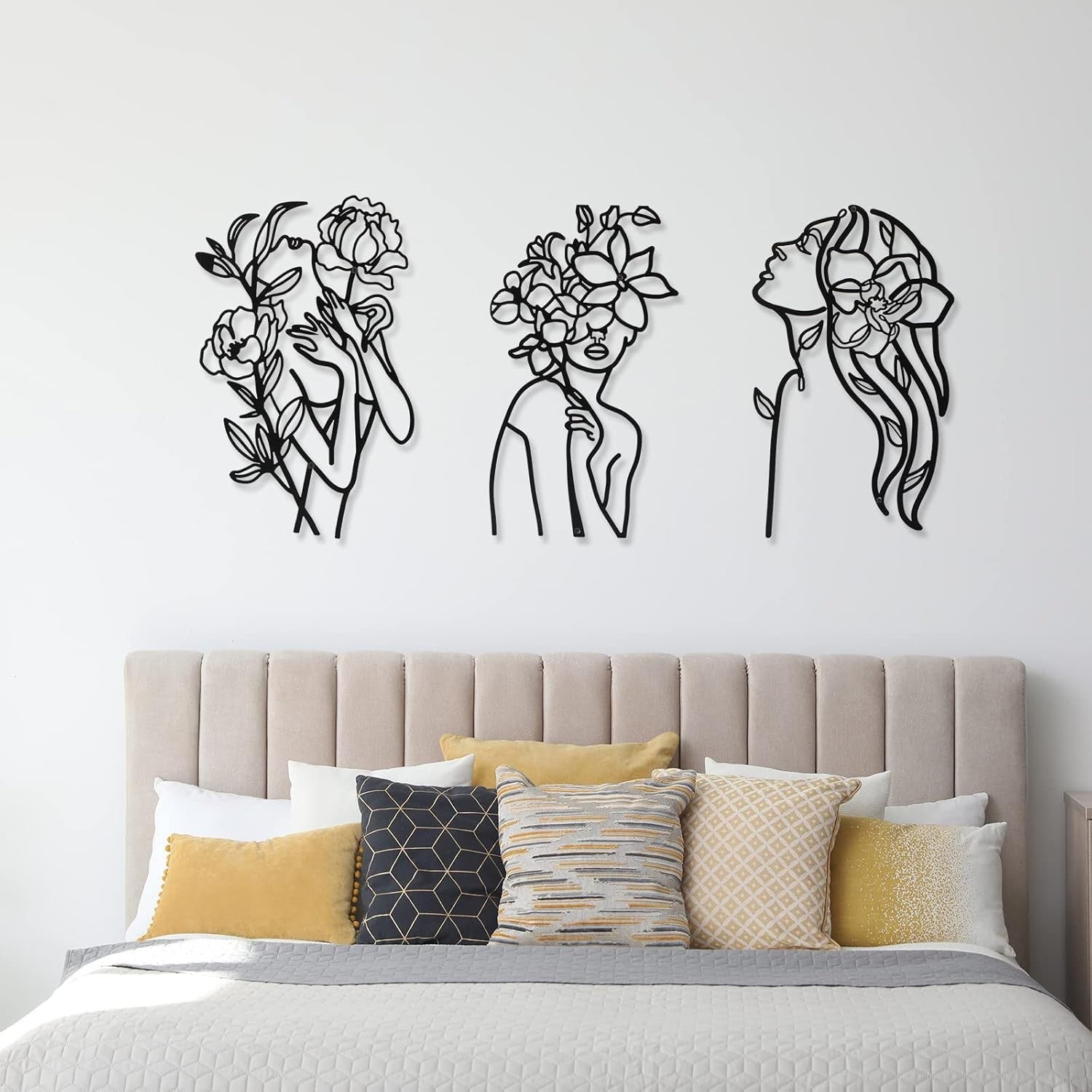 3pc Metal Woman Line Wall Art Minimalist Black Abstract Decor