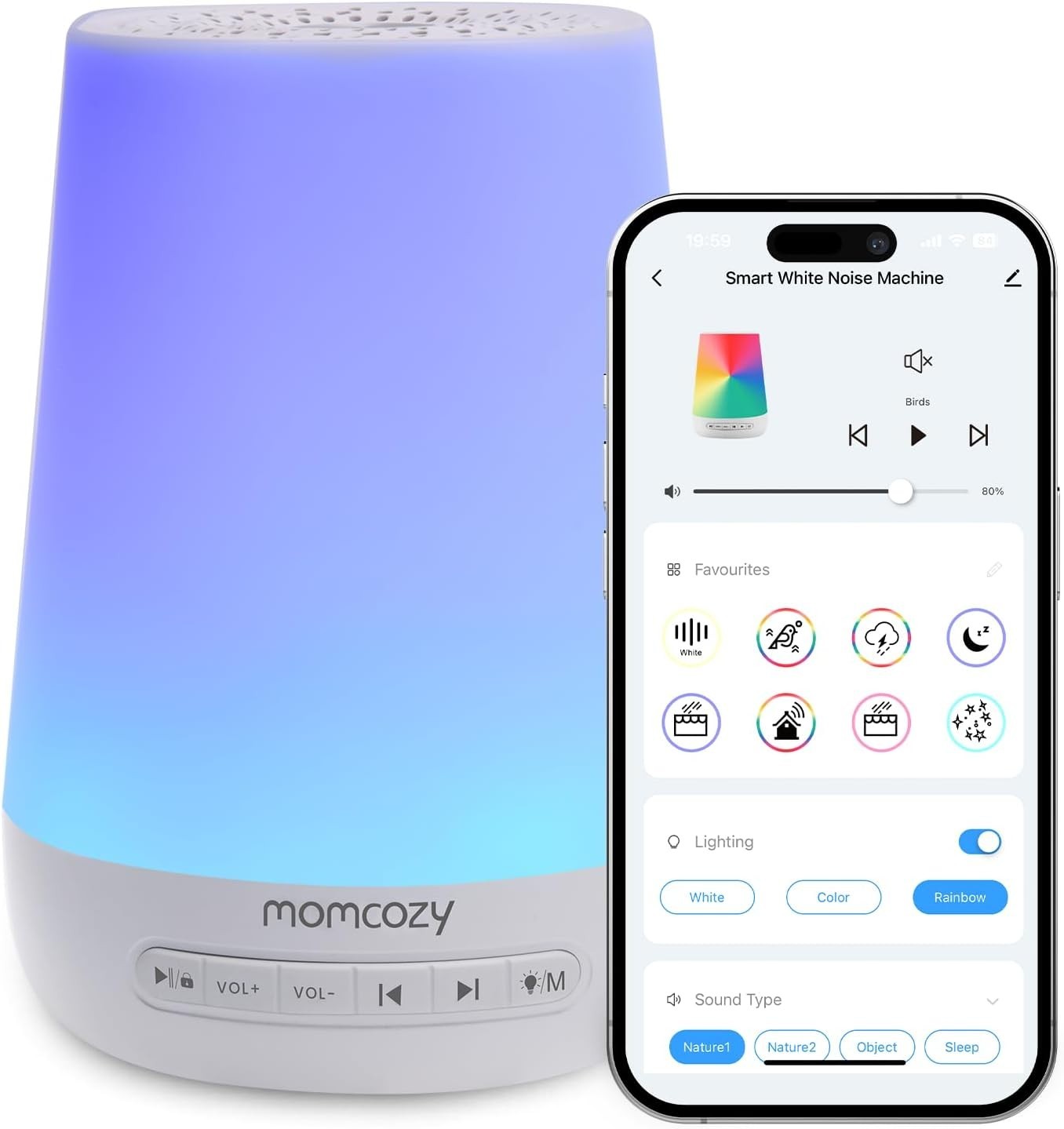 Baby White Noise Machine | 34 Soothing Sounds + Night Light & Timer