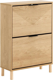 Slim Hallway Shoe Cabinet Storage with Flip Doors – Narrow Wooden Cupboard