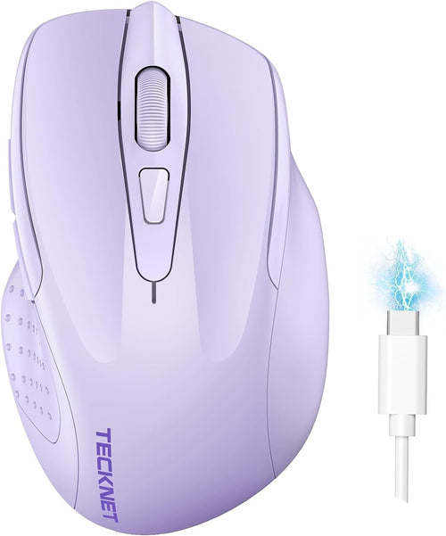Silent Rechargeable Wireless Mouse Tri Mode Bluetooth 4800DPI Ergonomic Purple