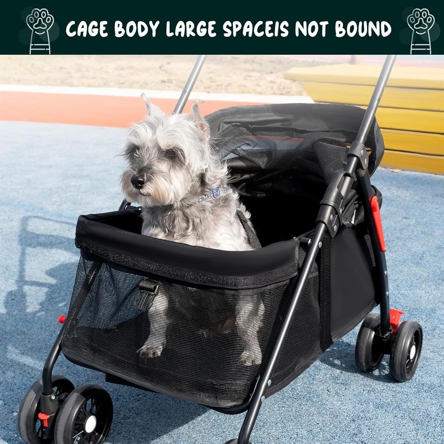 Pet Stroller Dog Cat Pushchair 4 Wheel Foldable Travel Jogger Mesh Black