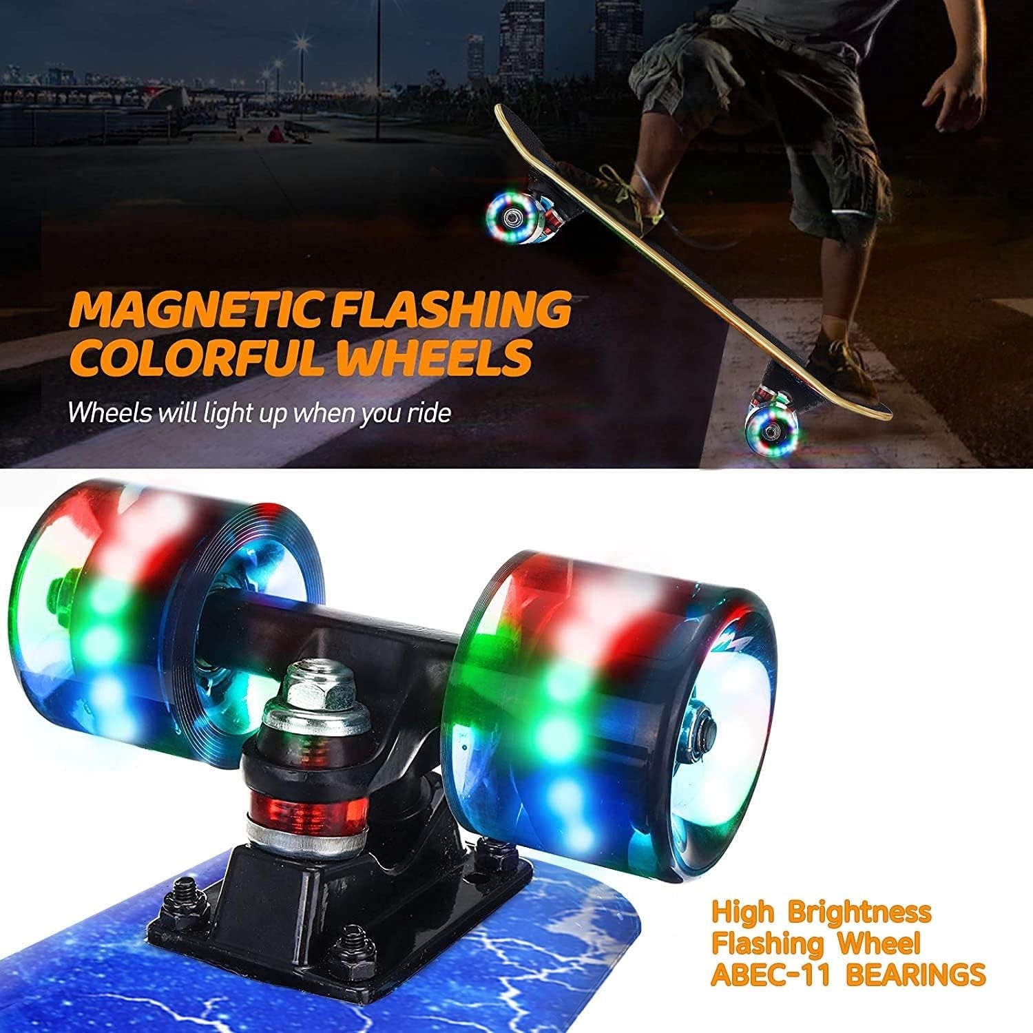 31" Complete Skateboard Lightning Design Maple Deck LED Wheels Youth Adult