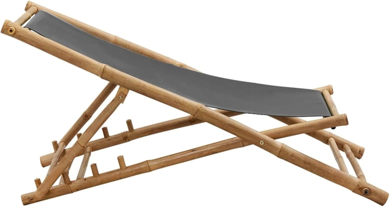 Adjustable Bamboo Deck Chair with Canvas Seat | Weatherproof Outdoor Lounger