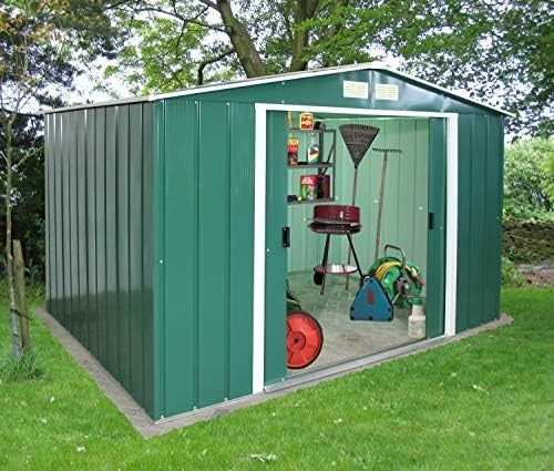 Extra Large Metal Garden Storage Shed 10x10ft Waterproof Outdoor Tool Shed Green