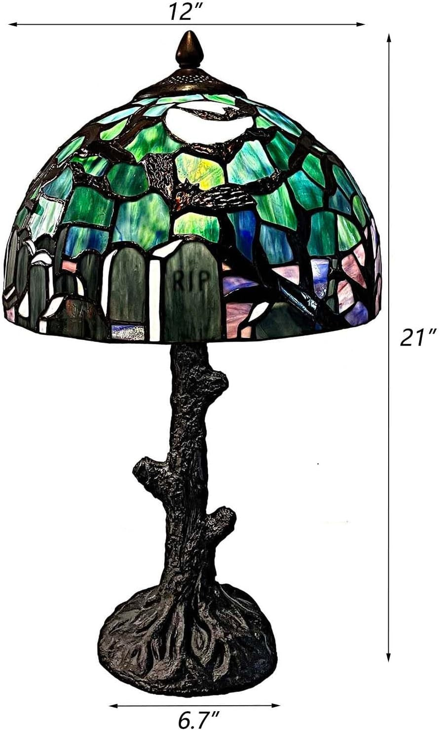 Gothic Tiffany-Style Stained Glass Table Lamp with Graveyard Scene, 30cm