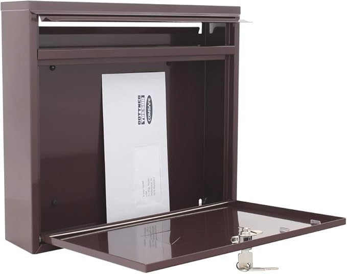 Wall Mounted Steel Mailbox Brown | Lockable Post Box | Slim Design 360x320mm