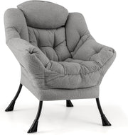 Grey Sherpa Armchair Comfy Reading Chair Lounge Sofa w/ Side Pocket