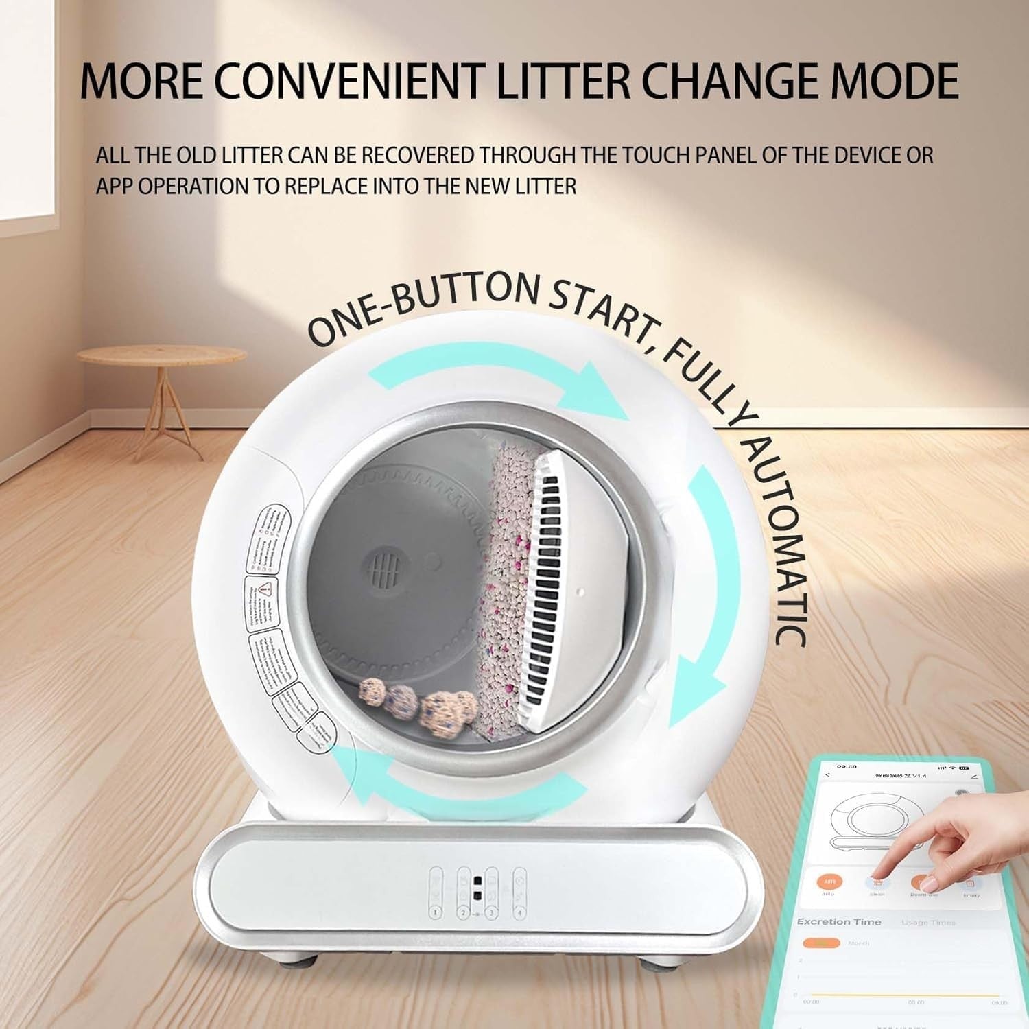 Self Cleaning Cat Litter Tray Automatic App Control Odour Free 65L Box