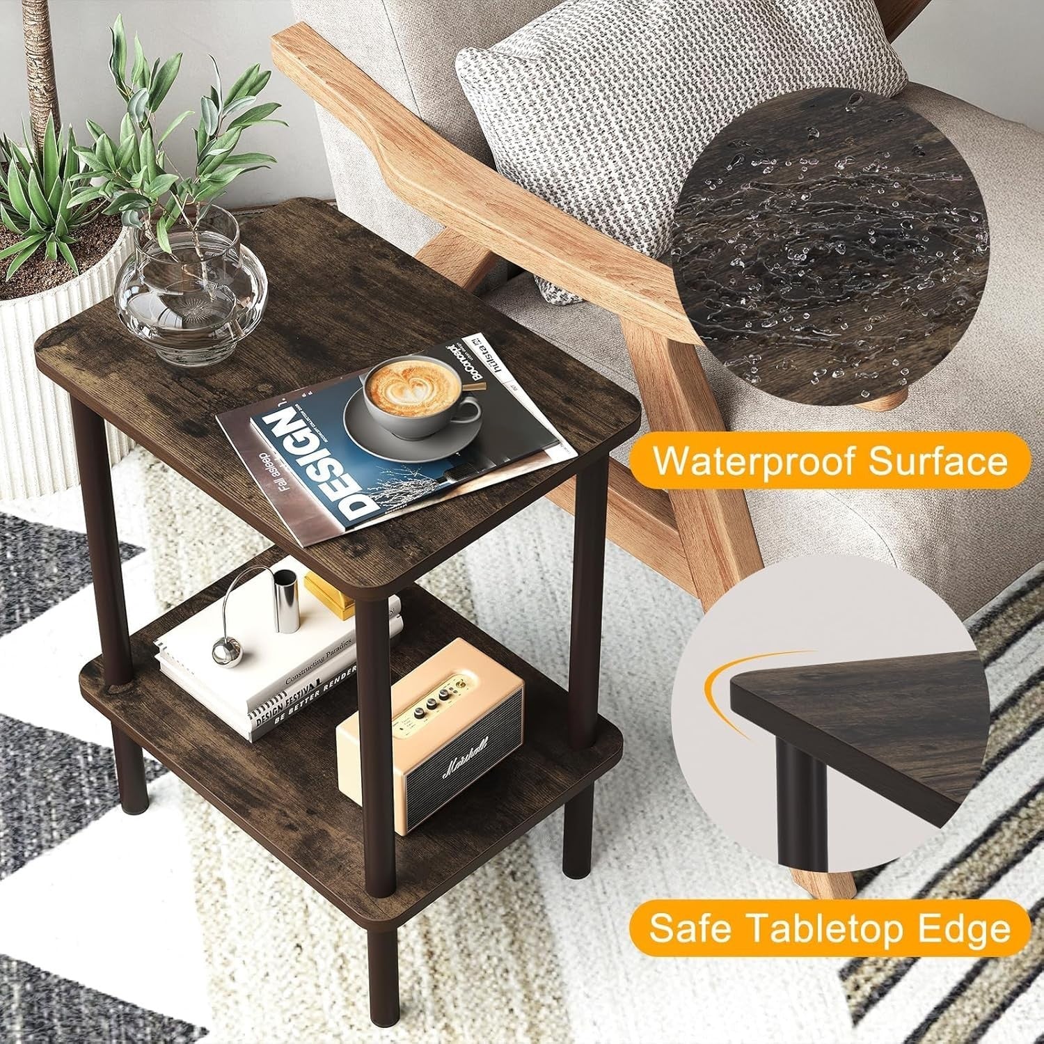 Oak Narrow Bedside Table with Shelf – 2-Tier Small End Table for Living Room