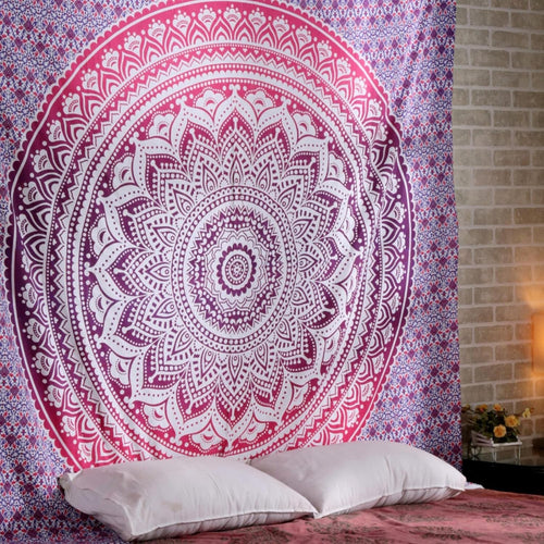 Pink Mandala Cotton Tapestry 230x274cm King Boho Decor