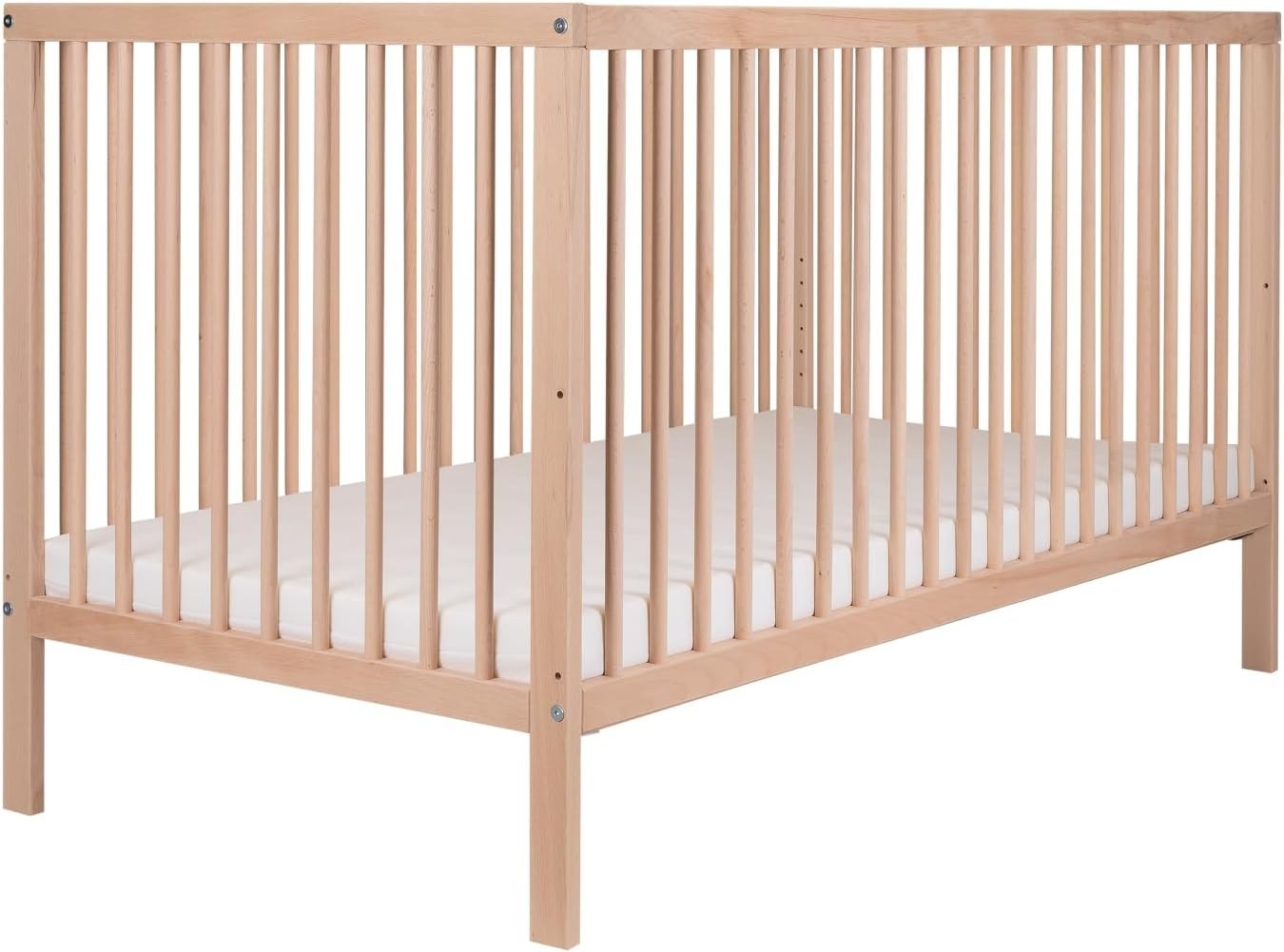 Space Saving Baby Wooden Cot Bed Adjustable Height Toddler Bed Beech