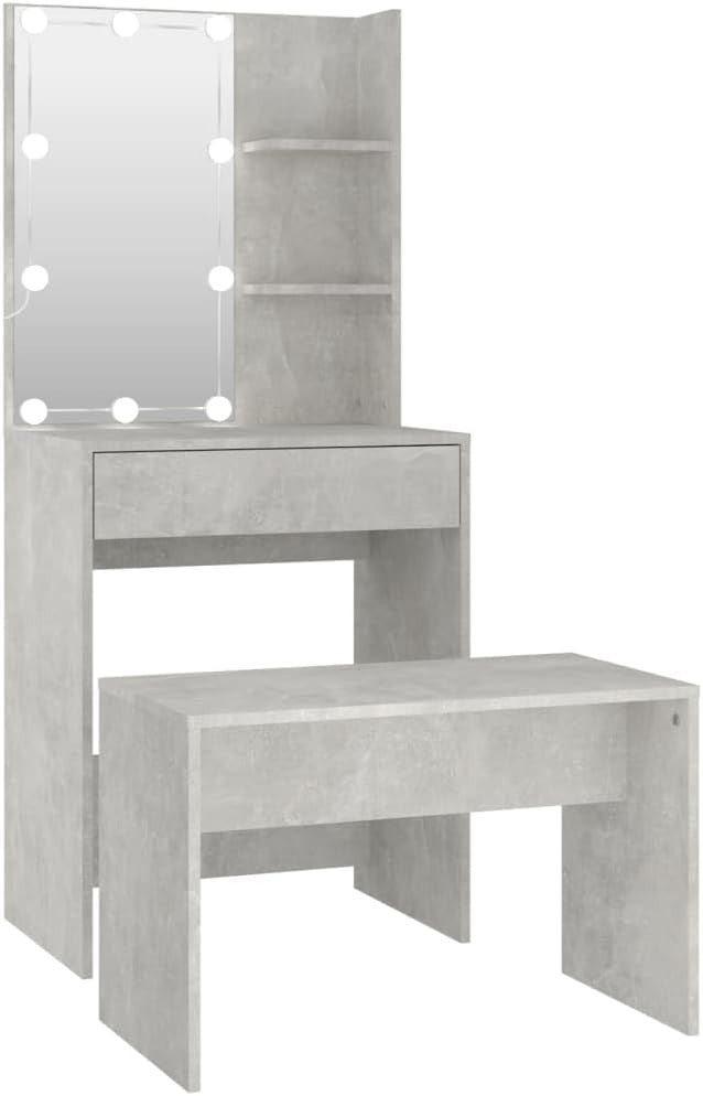 Dressing Table Set Vanity Makeup Desk Mirror Lights Storage Grey Modern Home