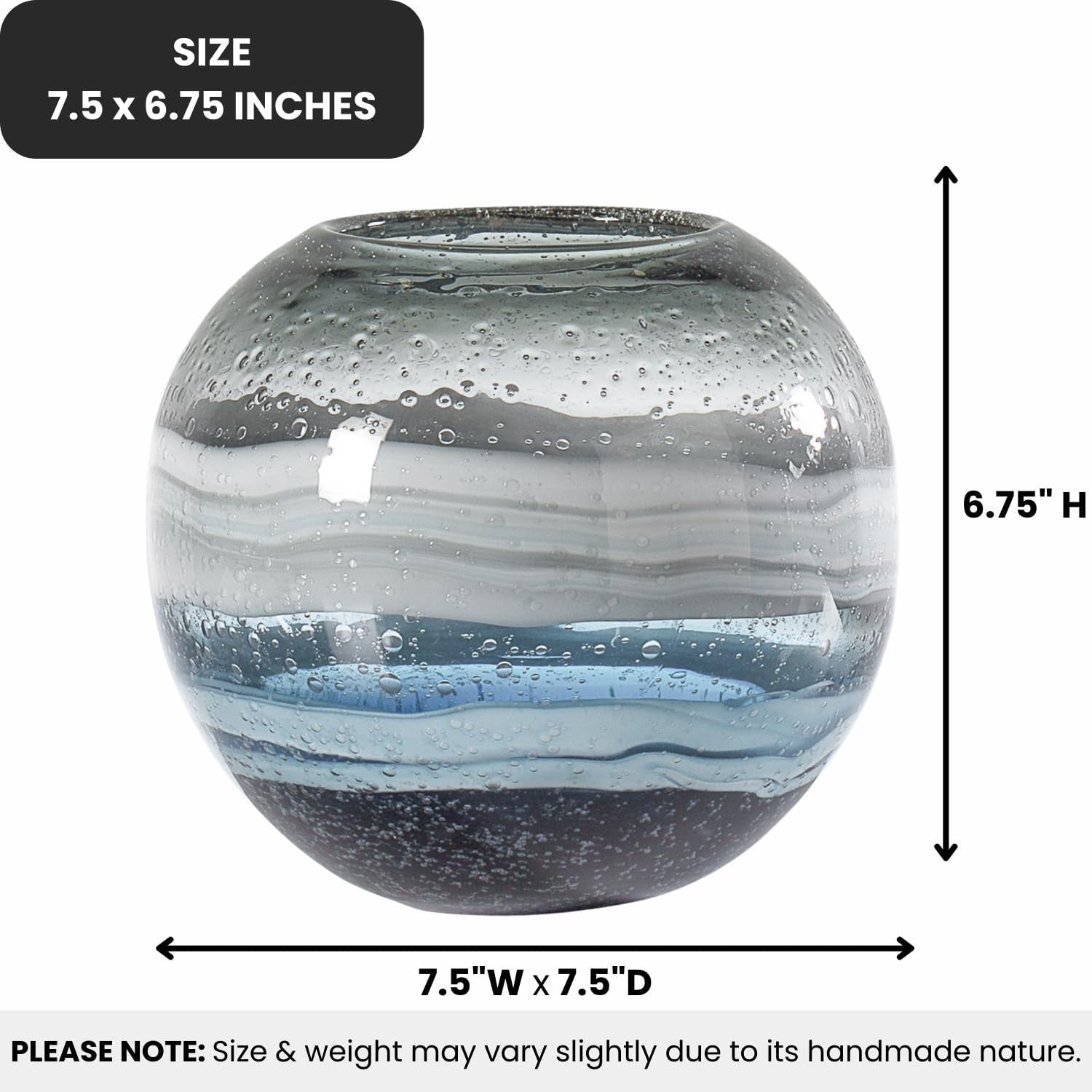 Handmade Blue Swirl Glass Sphere Vase Modern Living Room Centerpiece