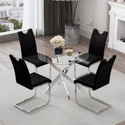 Modern 100cm Round Glass Dining Table with 4 Faux Leather Chairs Set