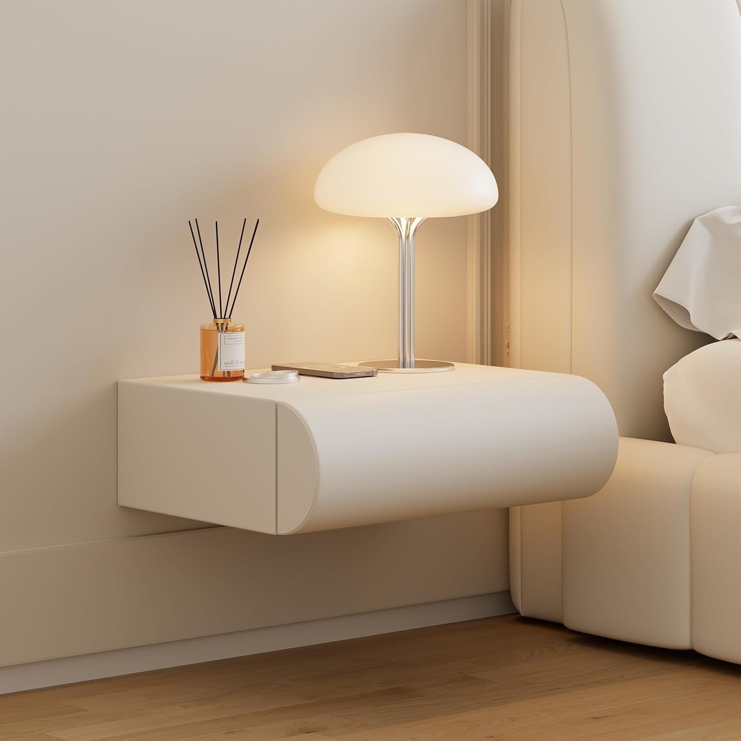 Modern Floating Bedside Table with Wireless Charger USB Type-C & 2 Drawers
