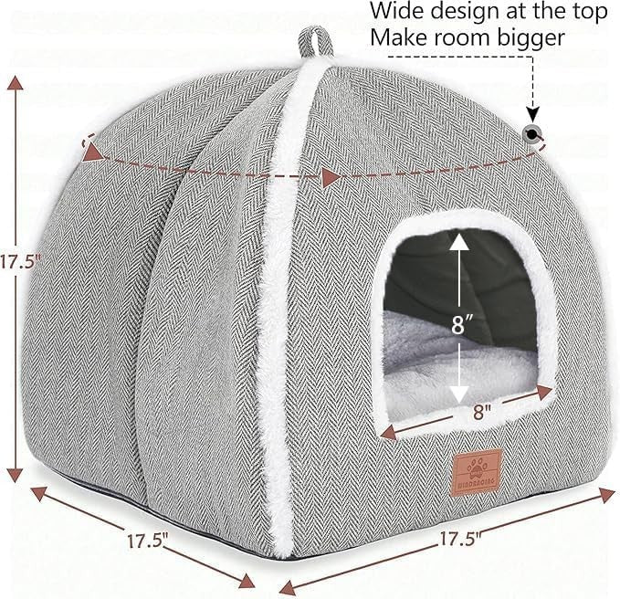 Cat Cave Bed Indoor Cat House Tent Soft Washable Cushion Gray L