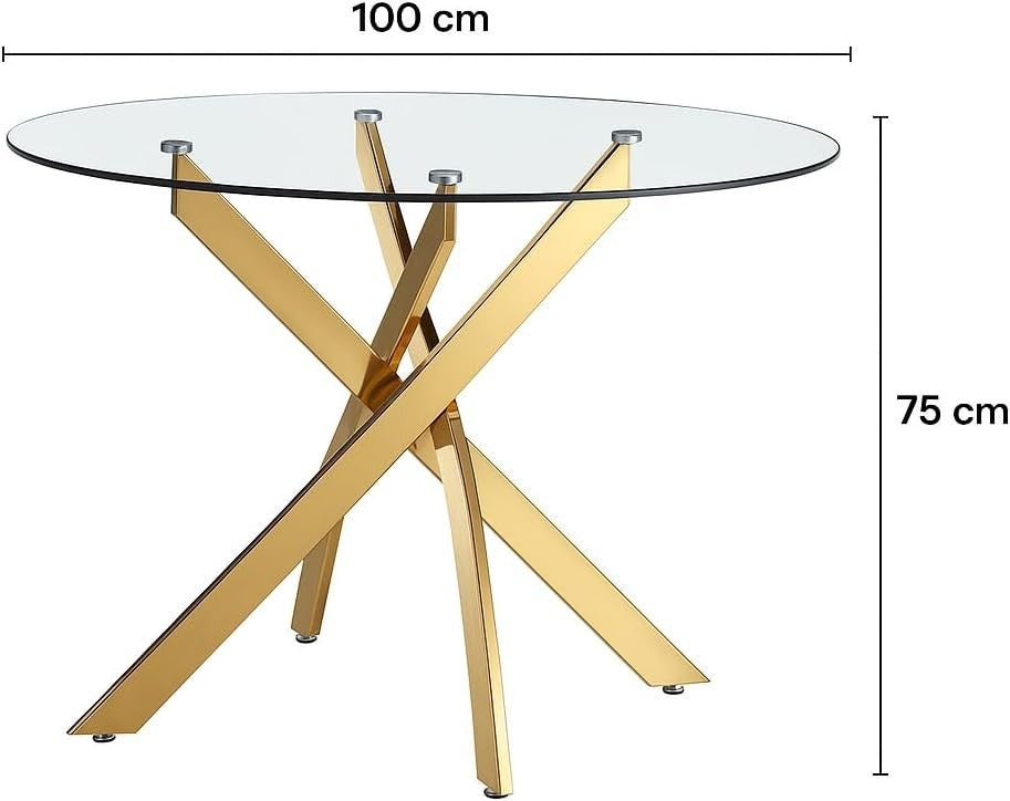 100cm Round Glass Dining Table Set 4 Seater Modern Kitchen & Dining Room White