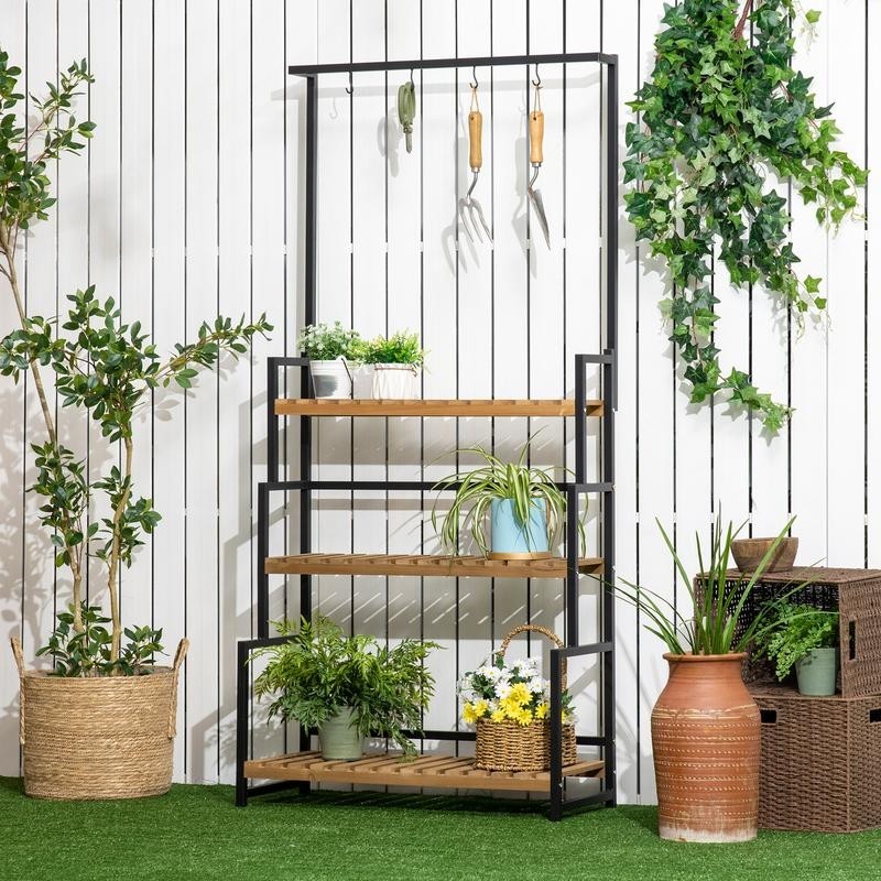 Tall Plant Stand with Hooks – Stylish Vertical Display for Any Space