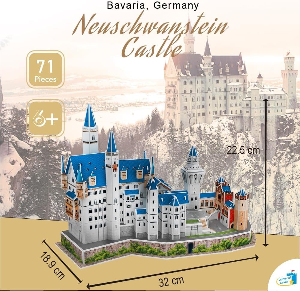 3D Neuschwanstein Castle Puzzle Model Kit DIY Architecture Gift Set