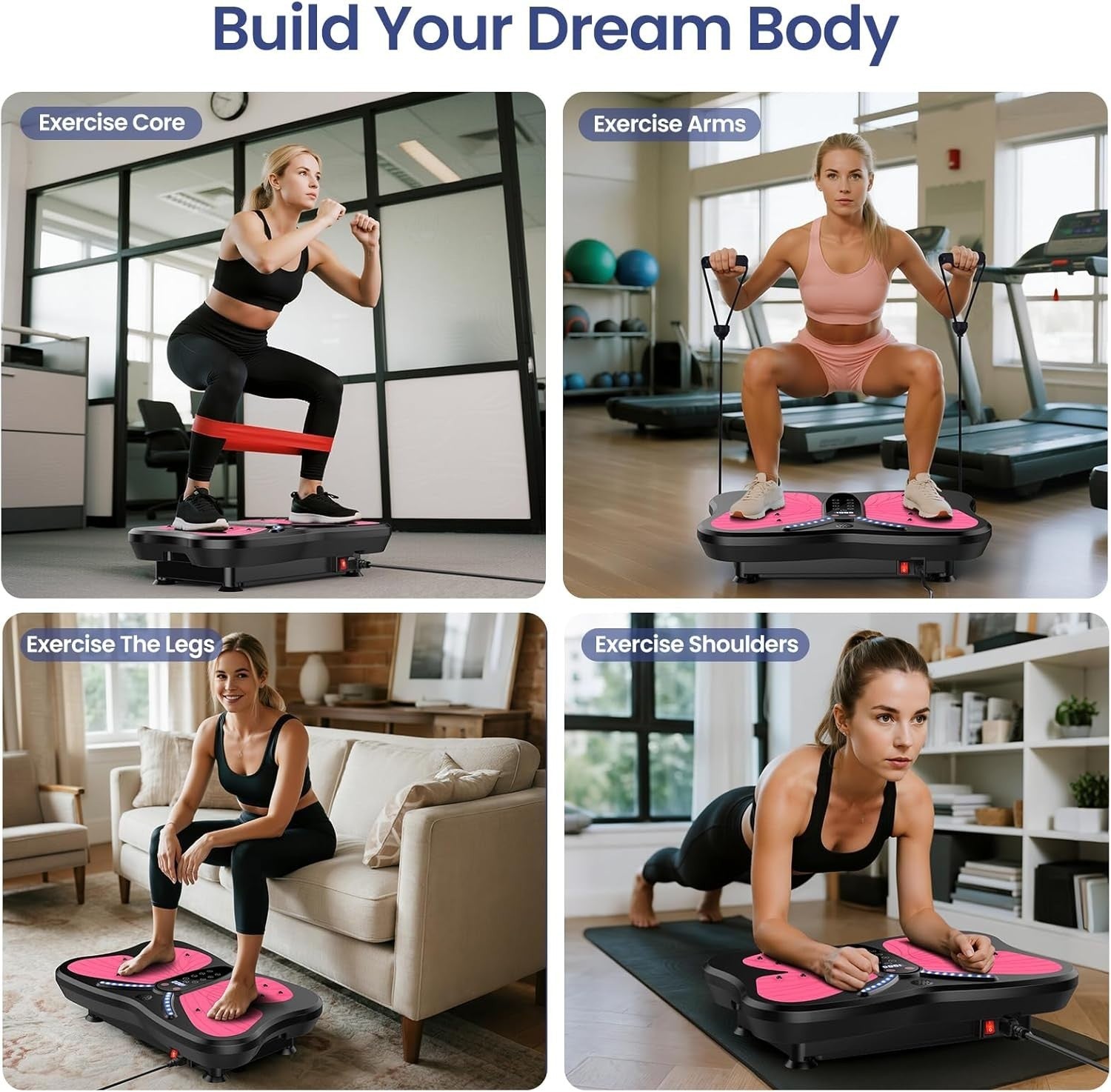 Light Purple Vibration Plate Exercise Machine 200 Speeds 400lb Home Fitness