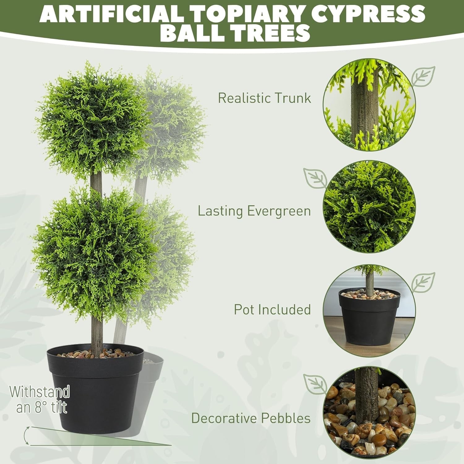 Set of 2 Faux Cypress Topiary Ball Trees 60cm iWeighted Pot Indoor Outdoor Decor