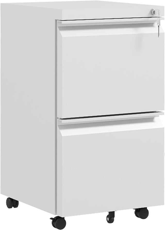 Steel 2 Drawer Lockable Filing Cabinet on Wheels for A4 Letter Legal Size