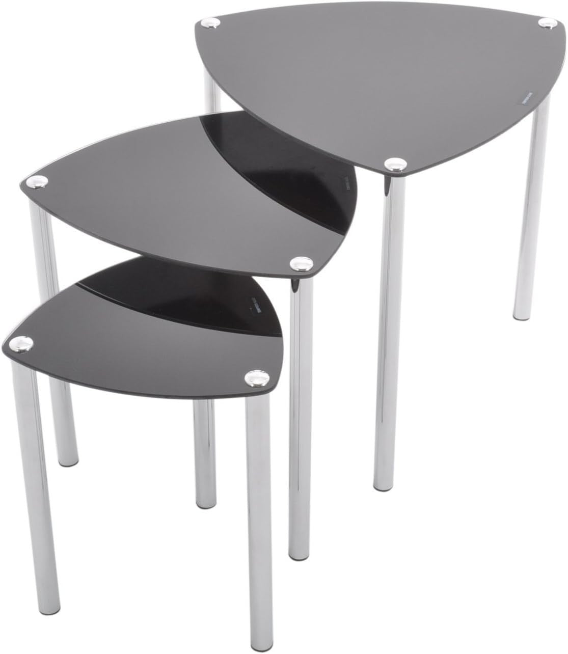 Set of 3 Black Glass Triangle Nesting Tables Chrome Steel Frame Home Decor