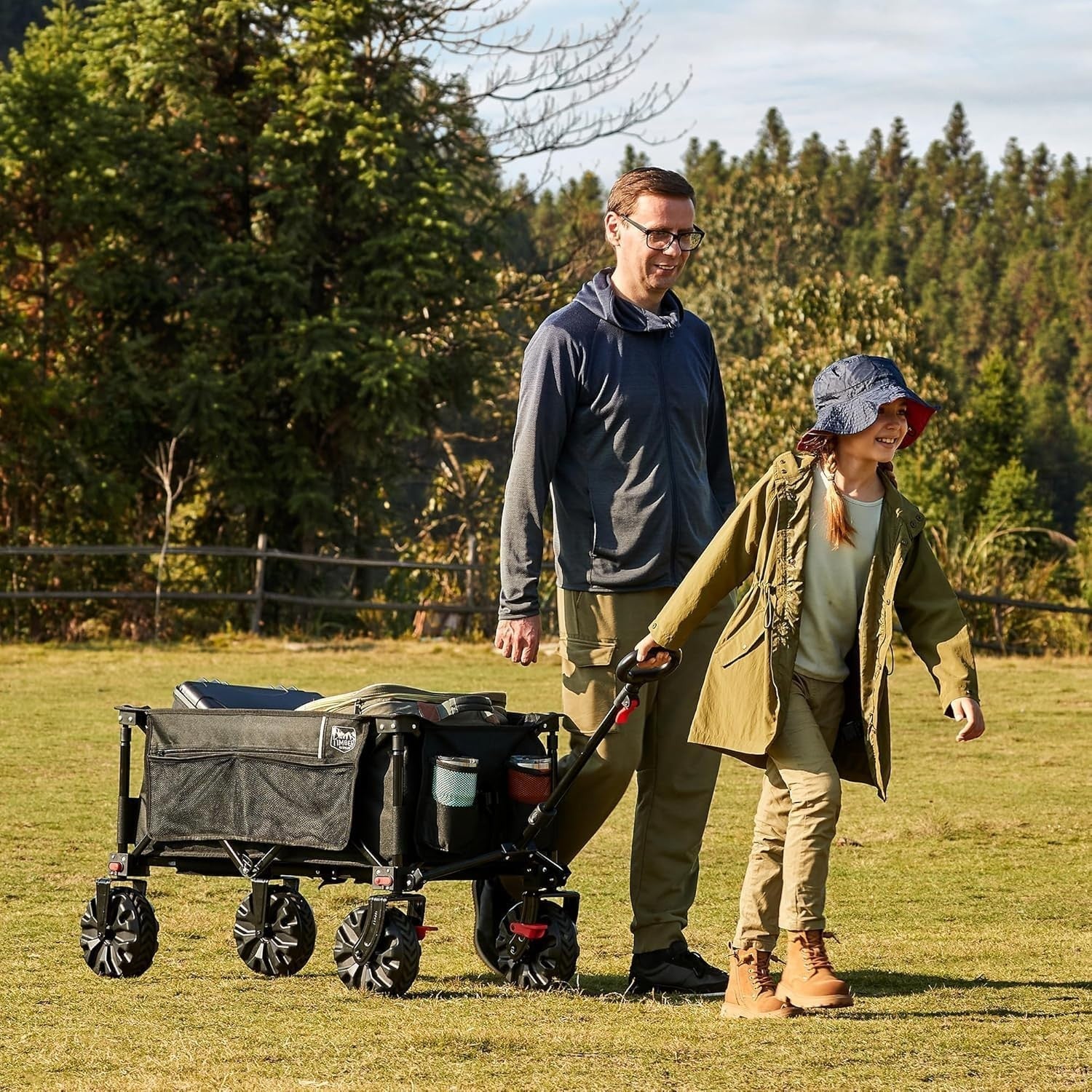 Black 200L Folding Camping Wagon 100kg Heavy Duty Festival Trolley with Brakes