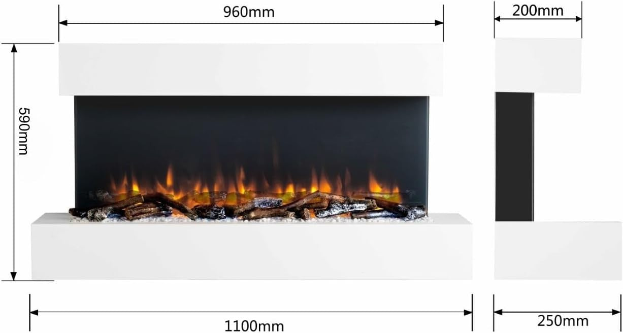 43" Wall Mounted Electric Fireplace Remote 2kW LED Flame with Mantel