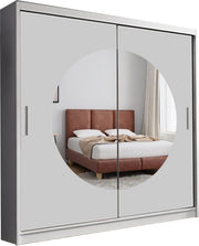 White 2-Door Sliding Wardrobe 150cm Moon-Shaped Mirror Bedroom Storage
