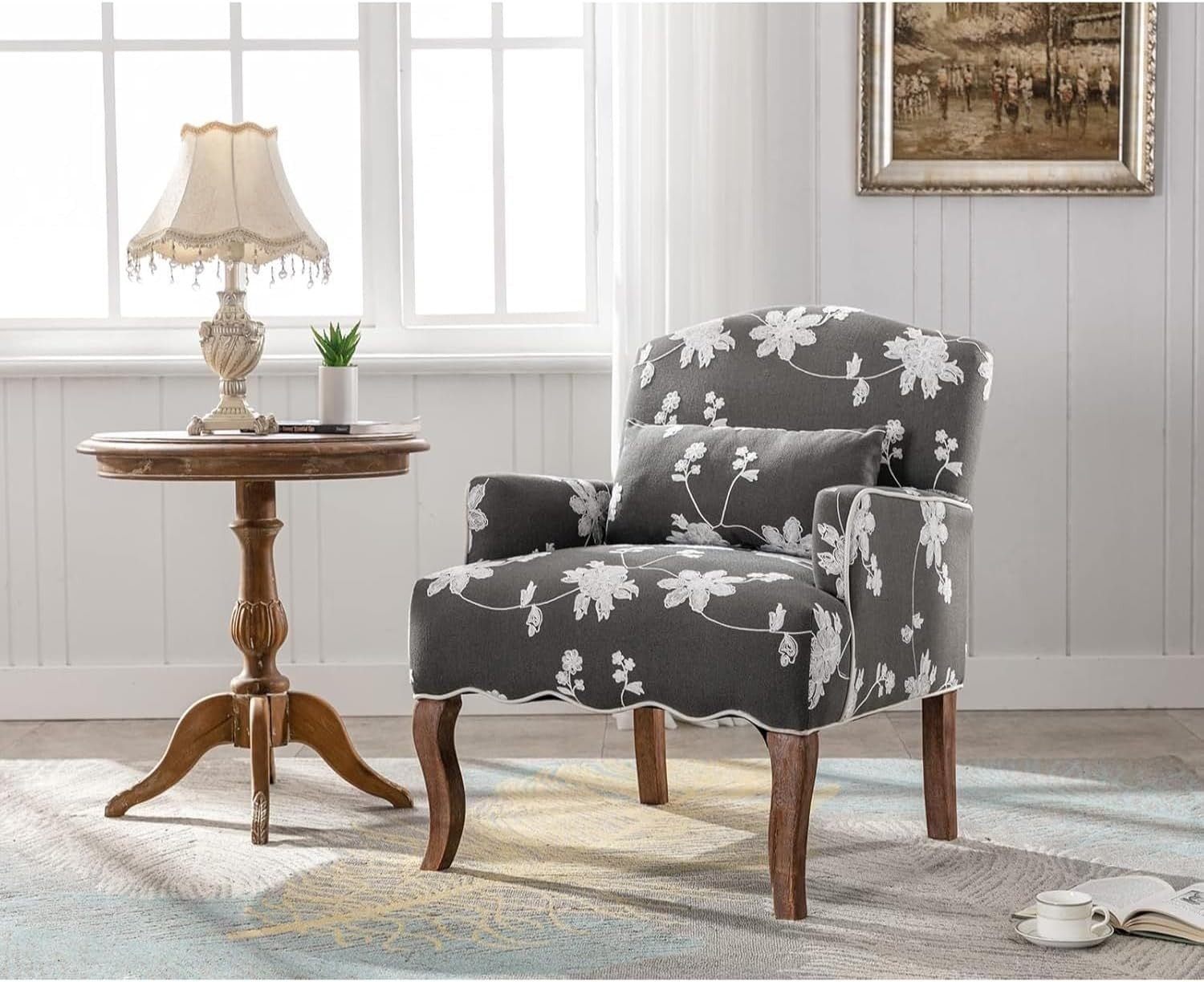 Grey Linen Accent Armchair Upholstered Lounge Tub Chair