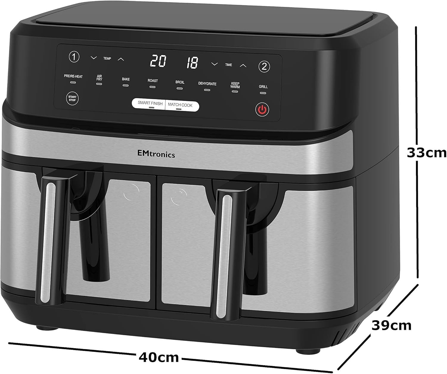 Silver Air Fryer Set 9L Digital Single + Double Drawer Temp Probe 60min