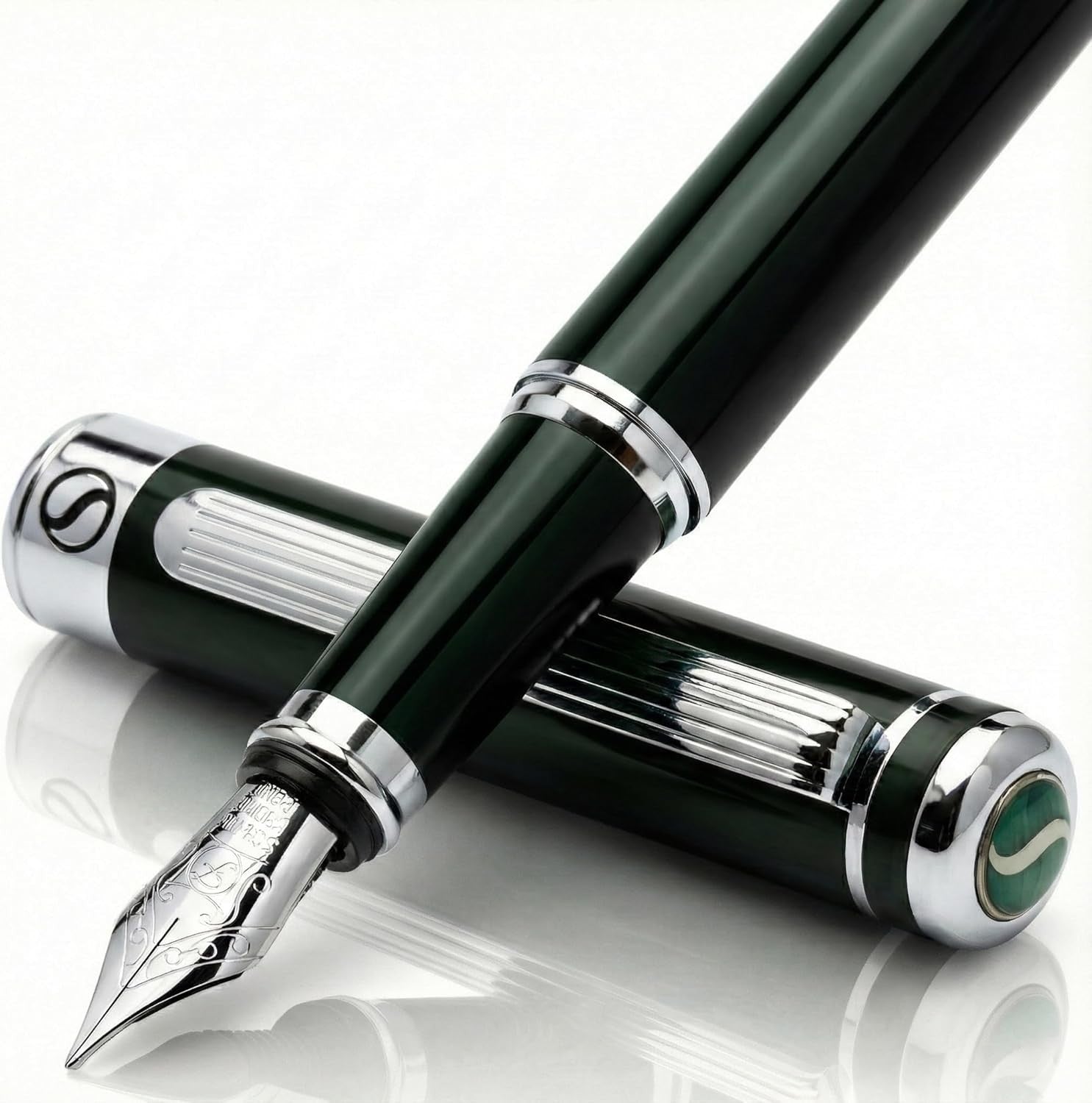Luxury Black Green Fountain Pen Fine Nib Executive Gift Set