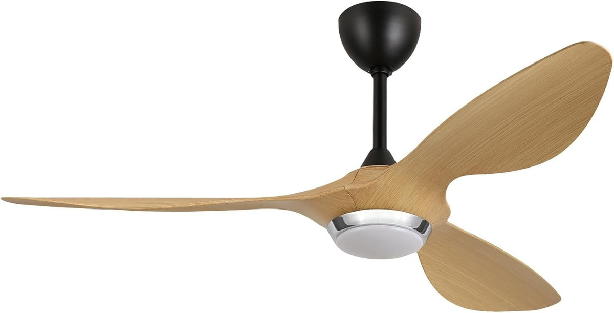 52" Ceiling Fan with Lights Natural Blades Black Motor 35W 6 Speeds
