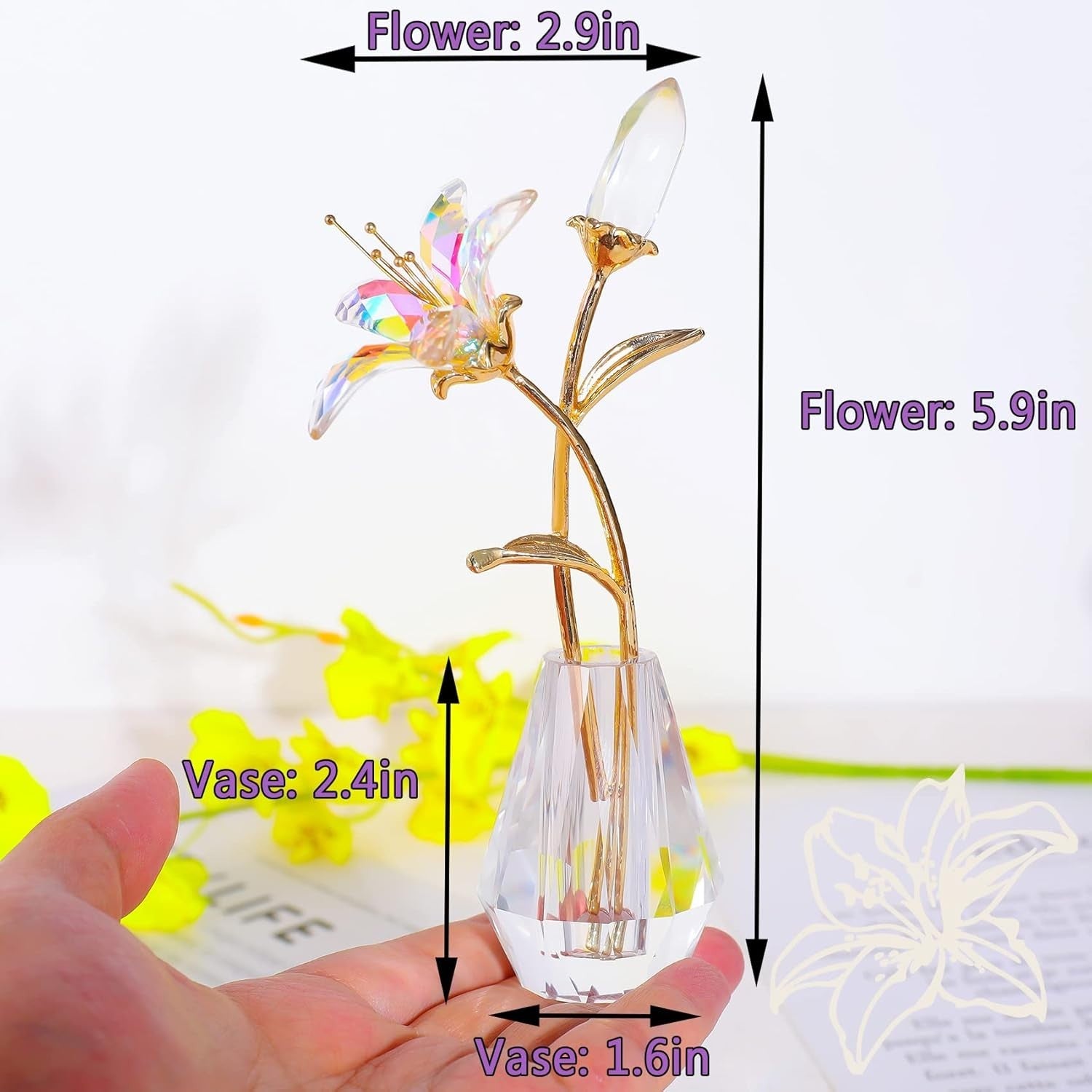 Clear Crystal Lily Flower Ornament • Luxury Glass Vase Figurine