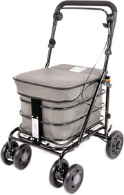 Folding 6 Wheel Mobility Shopping Trolley With Seat Handbrake Grey