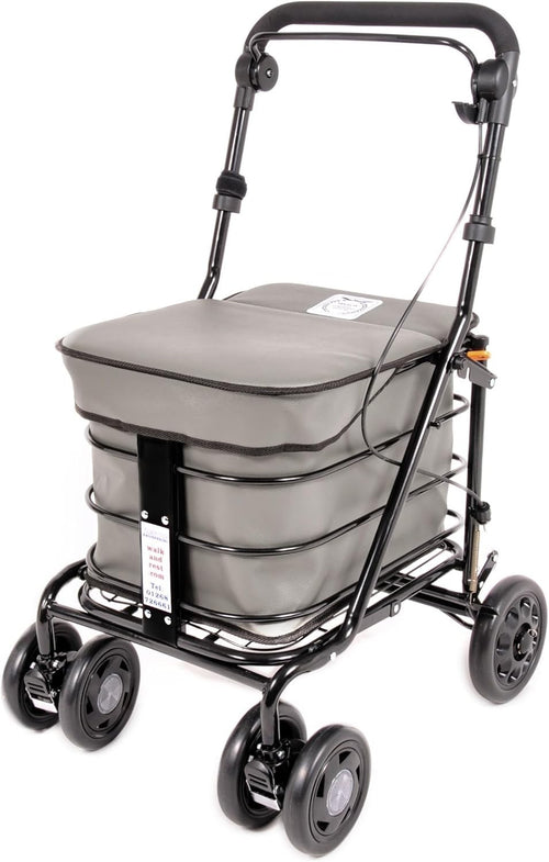 Folding 6 Wheel Mobility Shopping Trolley With Seat Handbrake Grey
