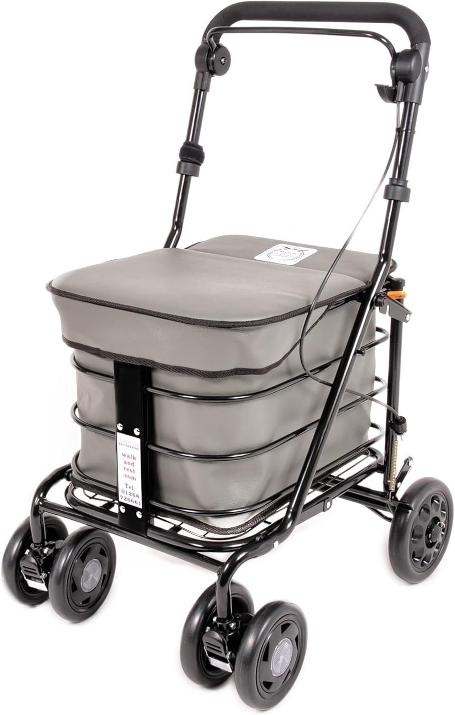 Folding 6 Wheel Mobility Shopping Trolley With Seat Handbrake Grey