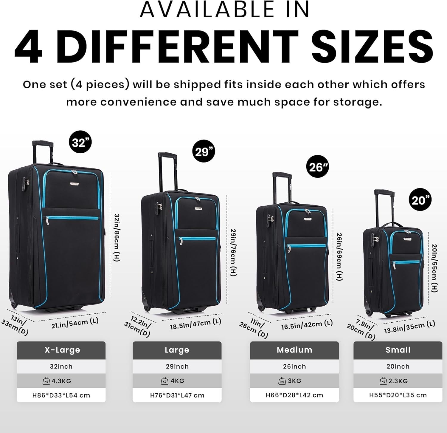 29'' Large Soft Shell Check In Suitcase 20% Expandable Lightweight 2 Wheel