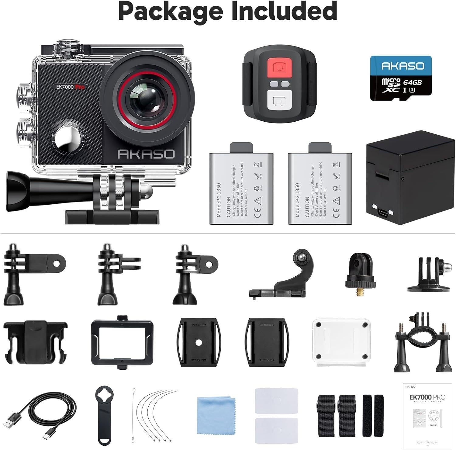 4K Action Camera Waterproof Touchscreen WiFi Sports Cam 64GB