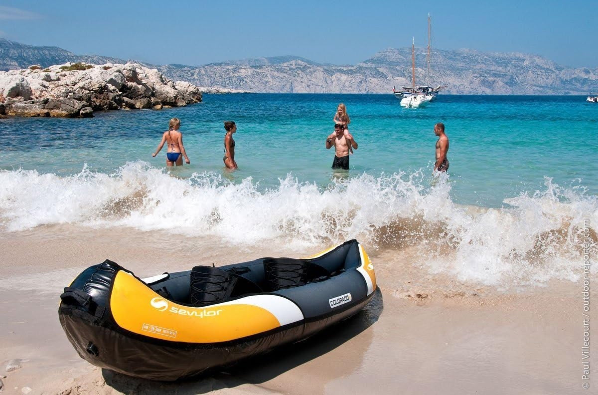 2 Person Inflatable Kayak Canoe w/ Bag Fin Repair Kit Yellow