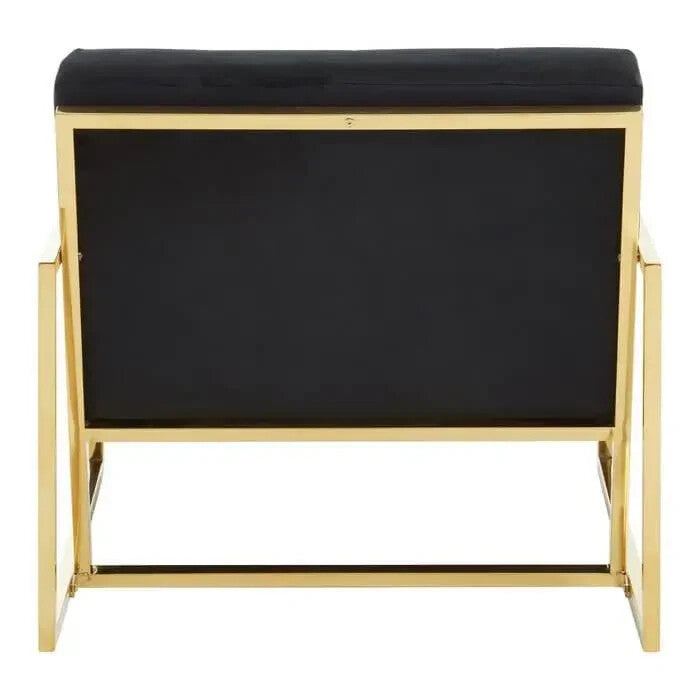 Black Velvet Lounge Chair Gold Metal Frame Modern Boutique Accent Armchair